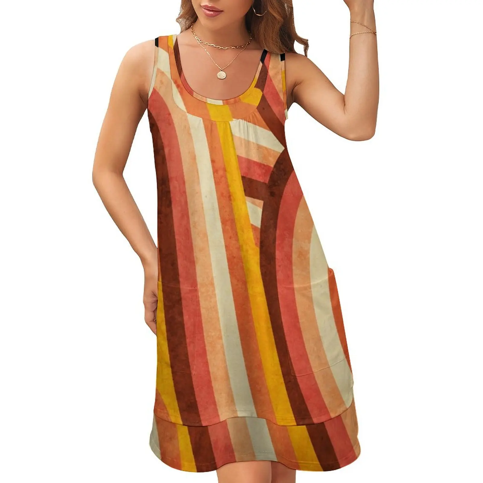 Vintage Orange 70's Style Rainbow Stripes Sleeveless U-Neck Fake Two Piece Dress dress for woman Elegant gown
Vintage Orange 70's Style Rainbow Stripes Sleeveless U-Neck Fake Two Piece Dress dress for woman Elegant gown