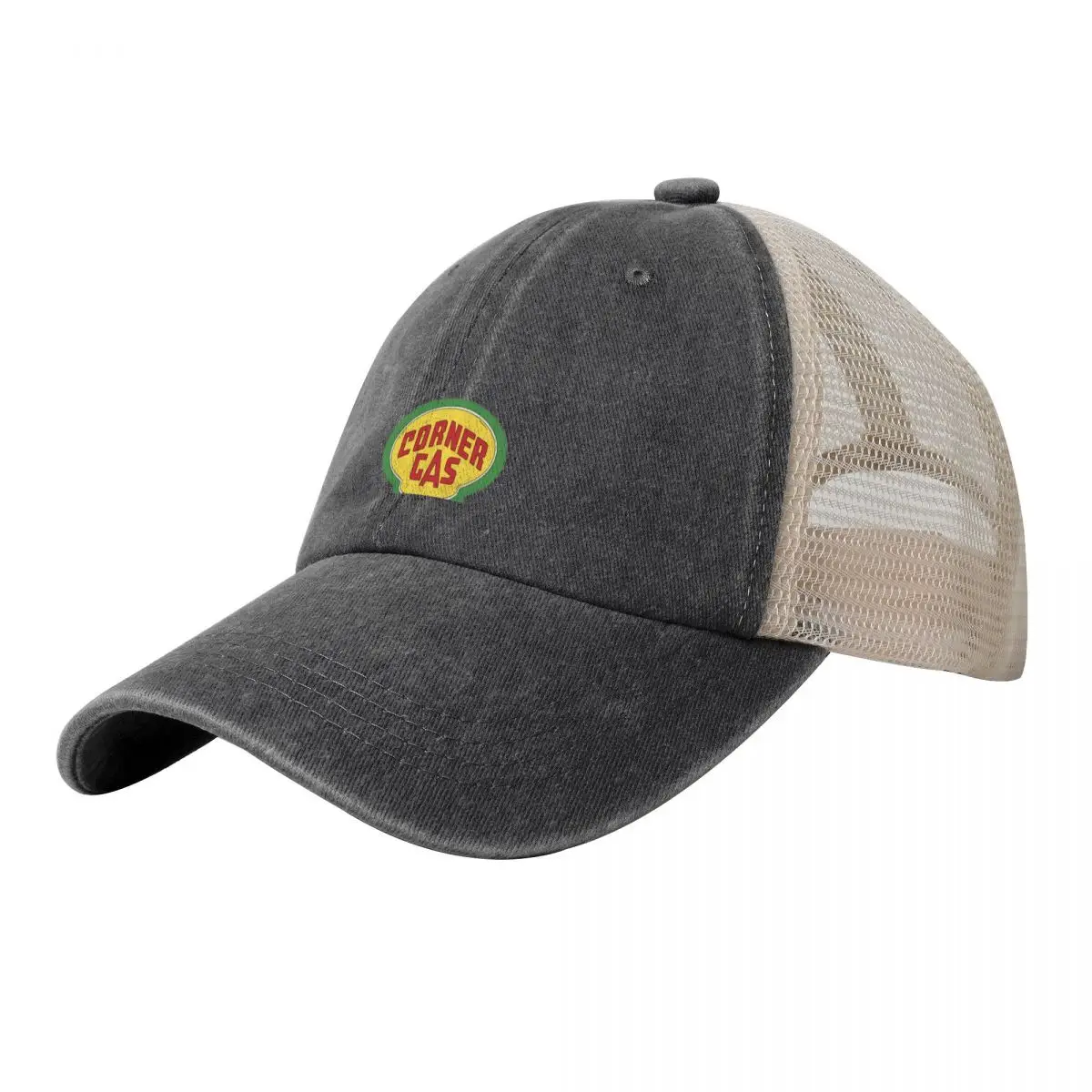 

Corner Gas Logo Wwhite Text Essential Cowboy Mesh Baseball Cap Golf Hat Hat Man For The Sun Golf Hat Man Luxury Woman Men's