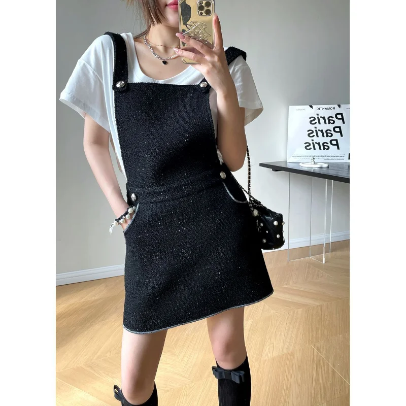 Black Sequins Tweed Braces Dress Women Summer Sleeveless Korea Small Fragrant Preppy Style Casual Overalls Mini Female Dress
Black Sequins Tweed Braces Dress Women Summer Sleeveless Korea Small Fragrant Preppy Style Casual Overalls Mini Female Dress