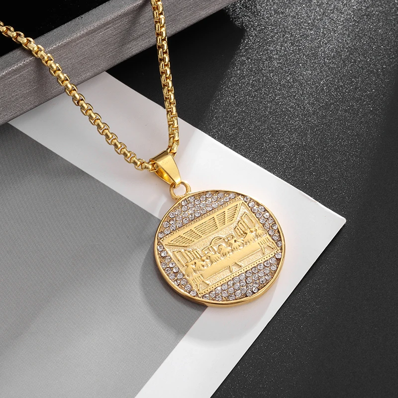 Exquisite Zircon Jesus Last Supper Photo Medal Pendant Necklace for Men Women Hip Hop Religious Memorial Jewelry Gift
Exquisite Zircon Jesus Last Supper Photo Medal Pendant Necklace for Men Women Hip Hop Religious Memorial Jewelry Gift