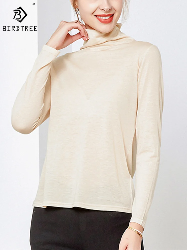 

Birdtree 22% Wool 8% Silk Blend Basics Undershirt Turtleneck Long Sleeve All-Match Warm Tops Autumn Winter Pullovers P38932QM