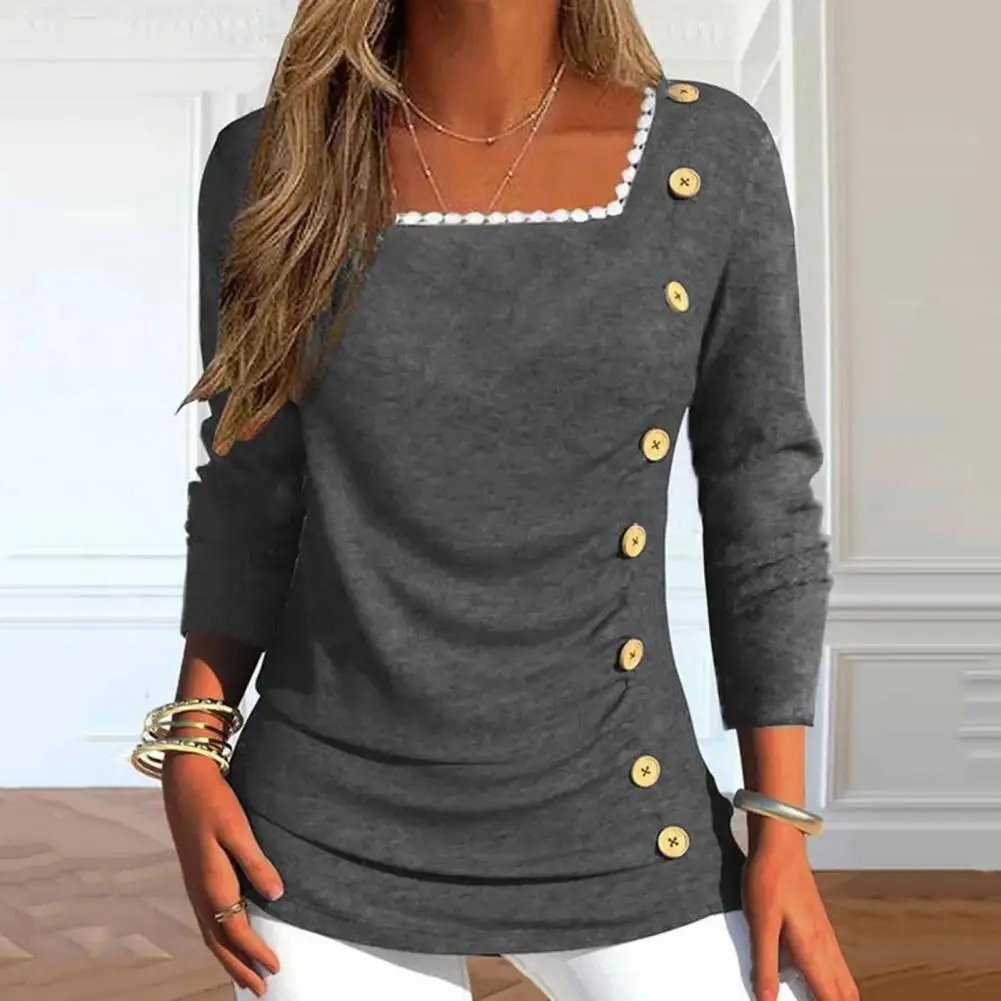 Women Autumn Square Collar Long Sleeve Blouse Lace Neckline Buttons Decor Slim Fit Pleated T-shirt Streetwear
Women Autumn Square Collar Long Sleeve Blouse Lace Neckline Buttons Decor Slim Fit Pleated T-shirt Streetwear