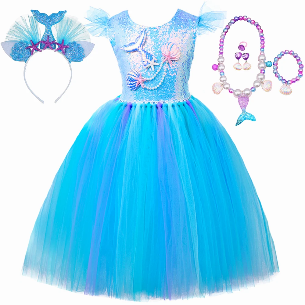 

Sequins Mermaid Costume for Girl Ocean Theme Birthday Party Tutu Dresses Outfit Little Mermaid Princess Dress Kids Fancy Clothes