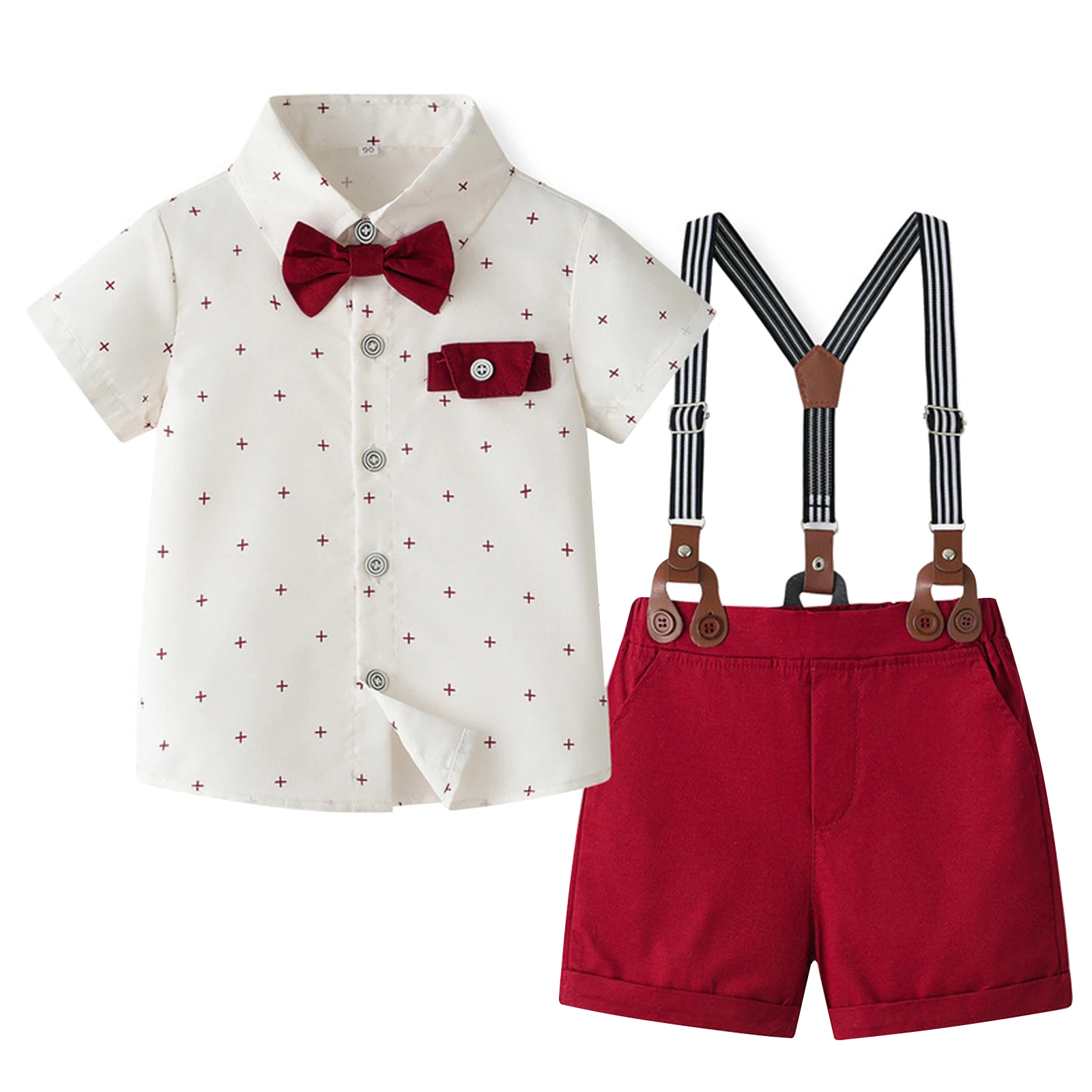 

Toddler Baby Boys Gentleman Suit Short Sleeves Shirt with Suspender Pants Shorts Bowtie Set Kids Birthday Party Wedding Outfits