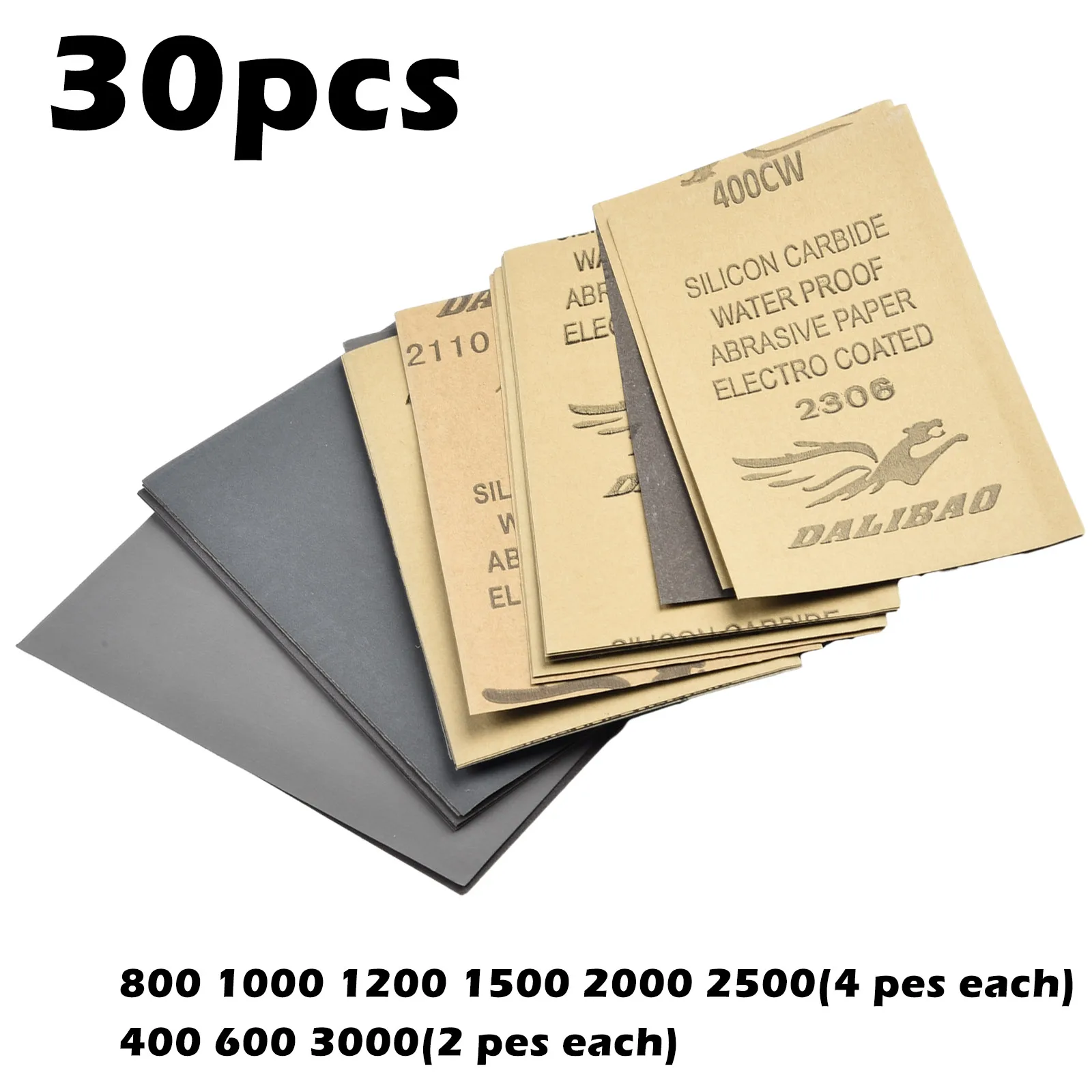

30pcs Wet Dry Sandpaper 400 600 3000 800 1000 1200 1500 2500 Grit Sandpaper Wet Sanding Paper Abrasive Tools