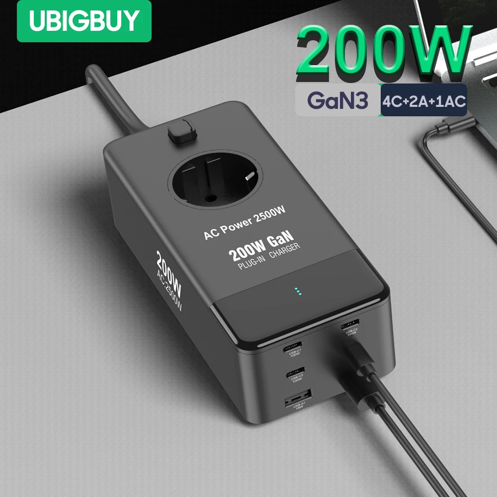 Ubigbuy 200 Вт быстрая зарядная станция GaN3 Pro USB-C PD 100 Вт Зарядное устройство 7 в 1 блок питания 2500 Вт Номинальная мощность для iPhone ноутбуков планшетов 
Ubigbuy 200 Вт быстрая зарядная станция GaN3 Pro USB-C PD 100 Вт Зарядное устройство 7 в 1 блок питания 2500 Вт Номинальная мощность для iPhone ноутбуков планшетов
