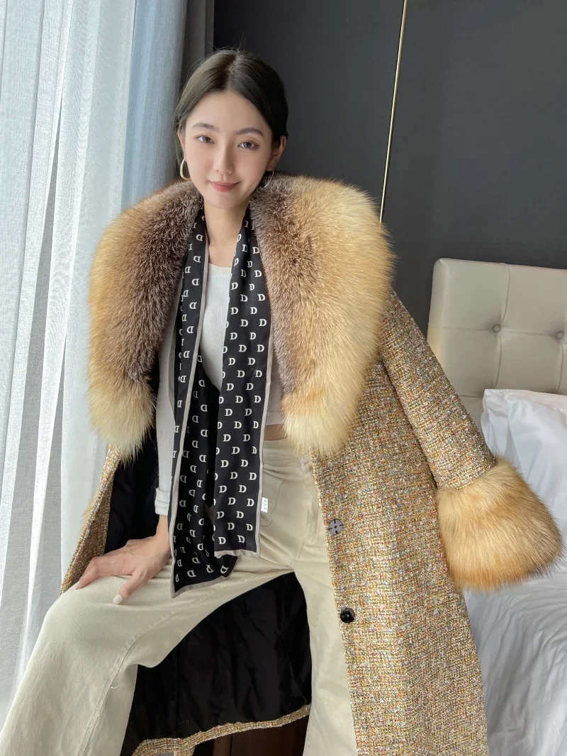 Thick Warm ladies Vintage Long Maxi woolen coats Jackets With Real Fox Fur Collar Outwear
Thick Warm ladies Vintage Long Maxi woolen coats Jackets With Real Fox Fur Collar Outwear