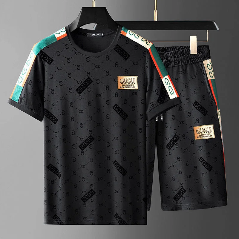 Luxury brand Men's summer new style short sleeved shorts fashion suit labeling sports youth Korean version personality casual tw
Luxury brand Men's summer new style short sleeved shorts fashion suit labeling sports youth Korean version personality casual tw