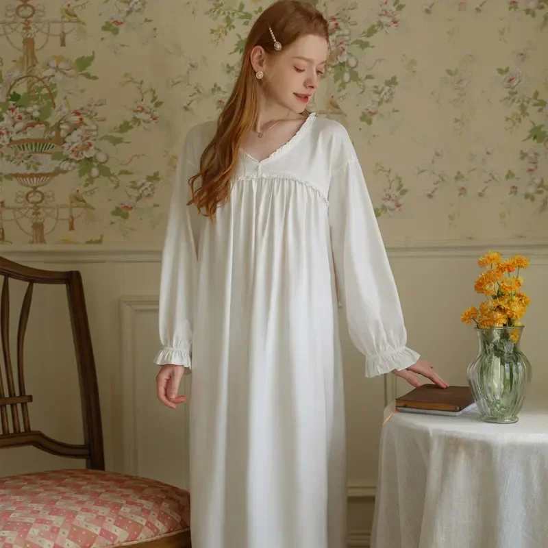 Peignoir Dress Princess Vintage Sweet Nightgown Nightwear Ruffles Nightdress Robe Sleeve Women Long Loose Night Cotton Sleepwear 
Peignoir Dress Princess Vintage Sweet Nightgown Nightwear Ruffles Nightdress Robe Sleeve Women Long Loose Night Cotton Sleepwear