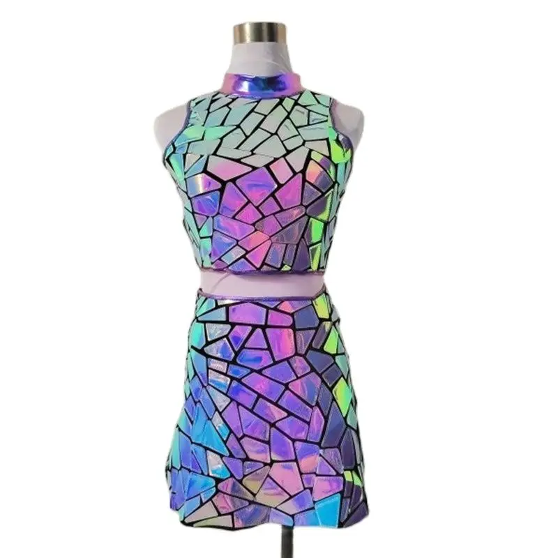 New Purple Blue Laser Mirror Tops Short Performance Outfits Skirt Singer Dancer Bar Nightclub Stage Wear Jazz Dance Costume Set
New Purple Blue Laser Mirror Tops Short Performance Outfits Skirt Singer Dancer Bar Nightclub Stage Wear Jazz Dance Costume Set
