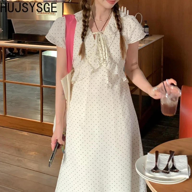 Koijizayoi Women Sweet Polk Dot Maxi Ruffles Dress Short Sleeves Lady Elegant Summer Chiffon Dresses Chic Korean Vestidos
Koijizayoi Women Sweet Polk Dot Maxi Ruffles Dress Short Sleeves Lady Elegant Summer Chiffon Dresses Chic Korean Vestidos