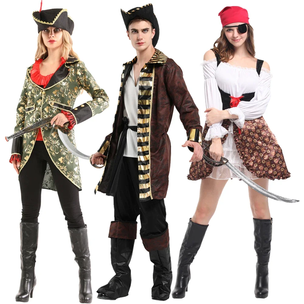 

Adult Man Woman Pirate Captain Costume Halloween Role Playing Cosplay Suit Fancy Woman Men Carnival Party Dress Up