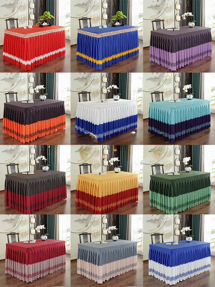 

Folded Hem Printed Two Tone Tabletop Cover Jacquard Hem Desktop Dust Cover Hotel Wedding Decoration Wear-resistant Desktop Cover