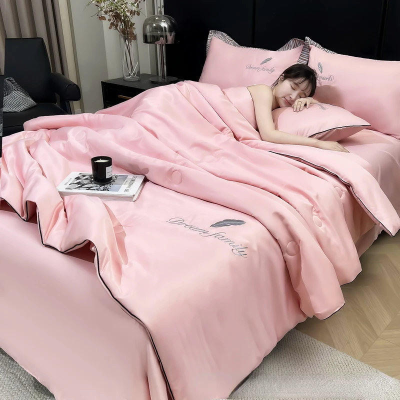 New Pink Embroidery Fiber Summer Cool Washed Ice Silk Cool Air-Conditioned Thin Blanket Comforter Queen Size 220x240
New Pink Embroidery Fiber Summer Cool Washed Ice Silk Cool Air-Conditioned Thin Blanket Comforter Queen Size 220x240