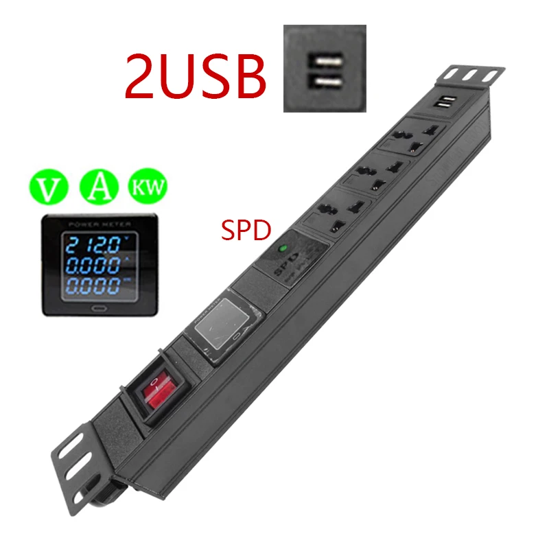 3500W SPD Universal 3AC outlets 2USB PDU And electric current Voltage power Digital display meter extension Power supply socket
3500W SPD Universal 3AC outlets 2USB PDU And electric current Voltage power Digital display meter extension Power supply socket