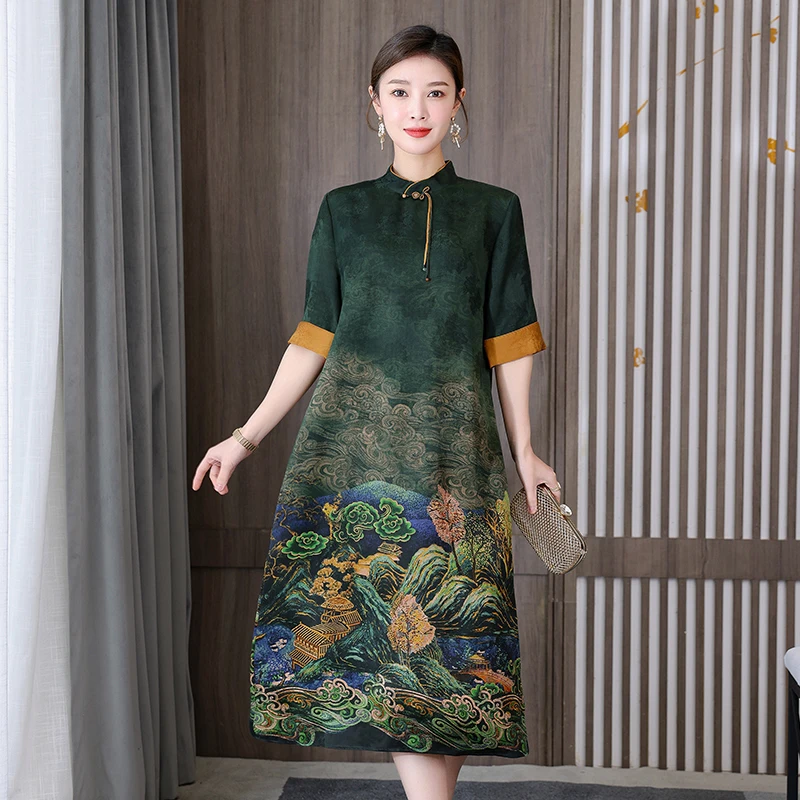 2023 New Fashion Silk Printed Mulberry Silk Dress Women's Spring Improved Qipao Loose Fit Casual Party Banquet Dress Vestidos
2023 New Fashion Silk Printed Mulberry Silk Dress Women's Spring Improved Qipao Loose Fit Casual Party Banquet Dress Vestidos