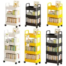 Movable bookshelf Floor standing multi layer book storage rack household Utility Rolling Cart Organizer wheeled trolley for home
