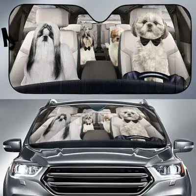 

Funny Shih Tzu Family Left Hand Drive Car Sunshade, Cute Shih Tzu Dogs Driving Auto Sun Shade, Gift Idea for Shih Tzu Dog Lover