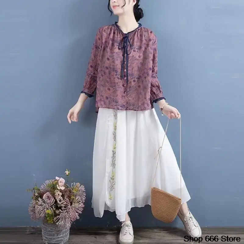 NewSpring Summer Vintage Floral Shirt Women's Thin Literary and Ethnic Style Loose Top Printed T-shirt Chinese Style Cotton Top
NewSpring Summer Vintage Floral Shirt Women's Thin Literary and Ethnic Style Loose Top Printed T-shirt Chinese Style Cotton Top