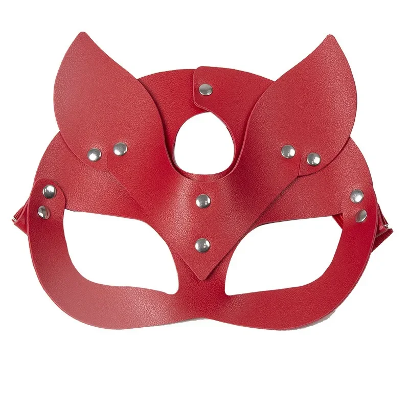 

Women Sexy Half Face Fox Cosplay Cat Leather Anime Mask with Rivet Punk Collar for Masquerade Halloween Festival Cosplay Prop