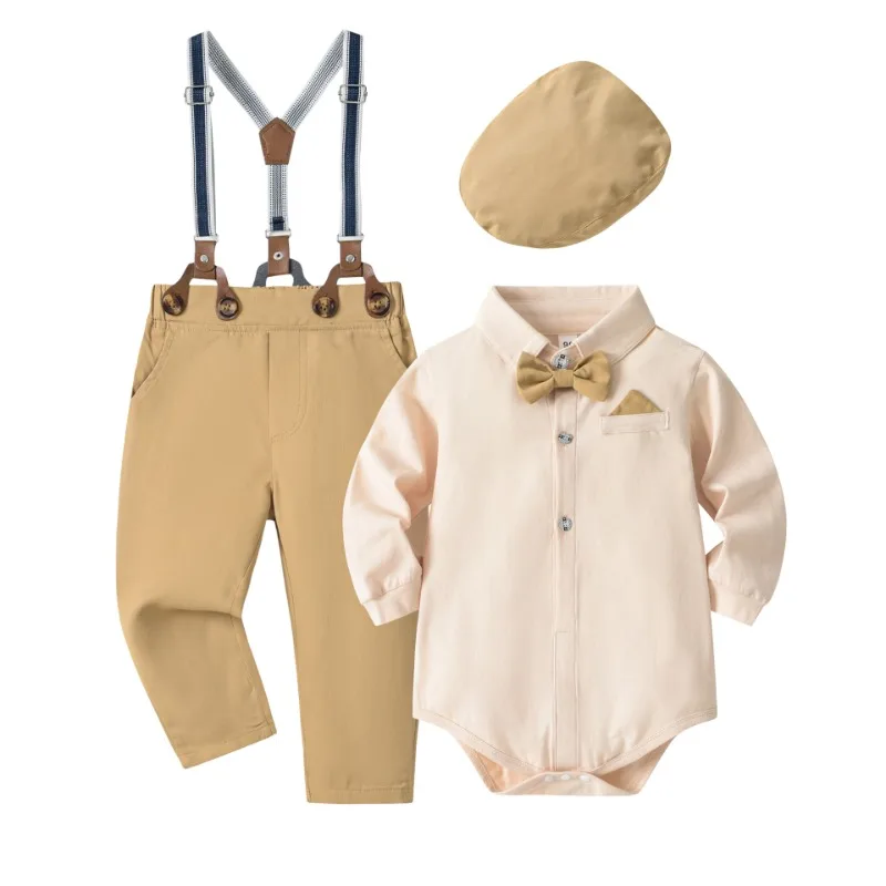 

A Boy Gentleman British Suit Long Sleeve Rompers Overalls Pant Spring Autumn Children's Clothing Cotton Dropshipping