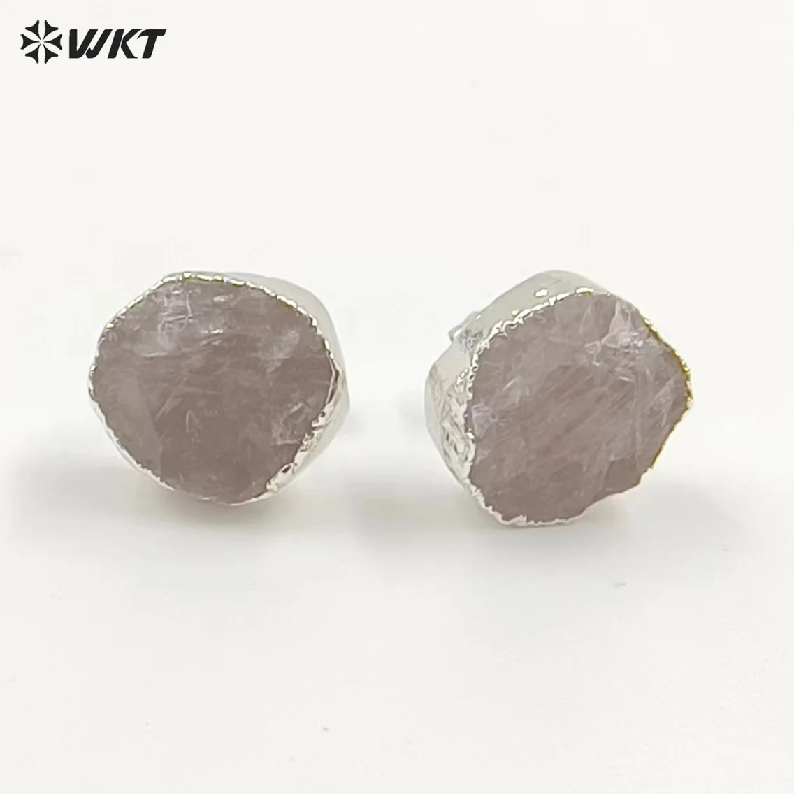 

WT-E631 Natural Tiny Raw Rose Quartz Stone Earring Studs Two Color To Choose For Women Daily Commuter Simple Accessories