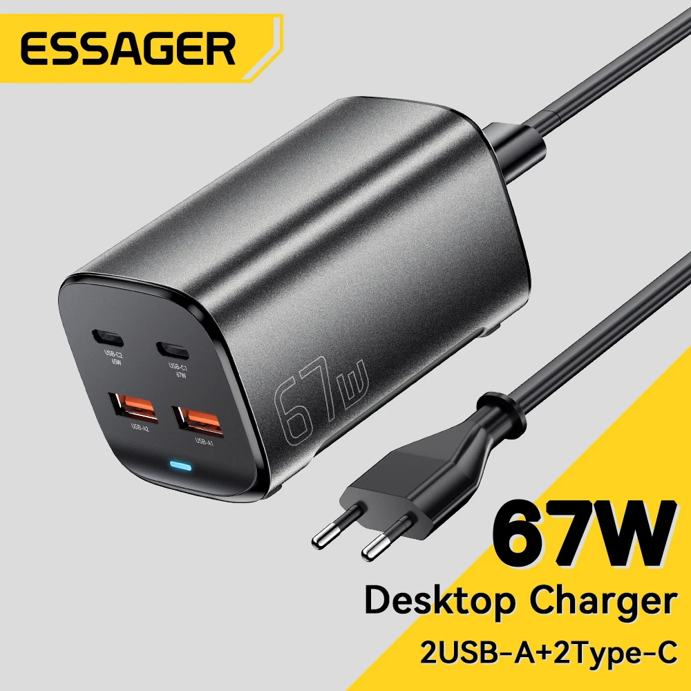 

Essager 67W USB C GaN Charger Desktop Quick Charge 4.0 QC 3.0 PD Type C Fast Charging For MacBook Samsung POPC iPhone 15 Laptop