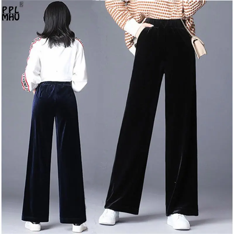 

Vintage Black High Waist Oversized Trousers Spring Baggy Pant Stretch Pantalones De Mujer Mom's Pleuche Wide Leg Pants Women