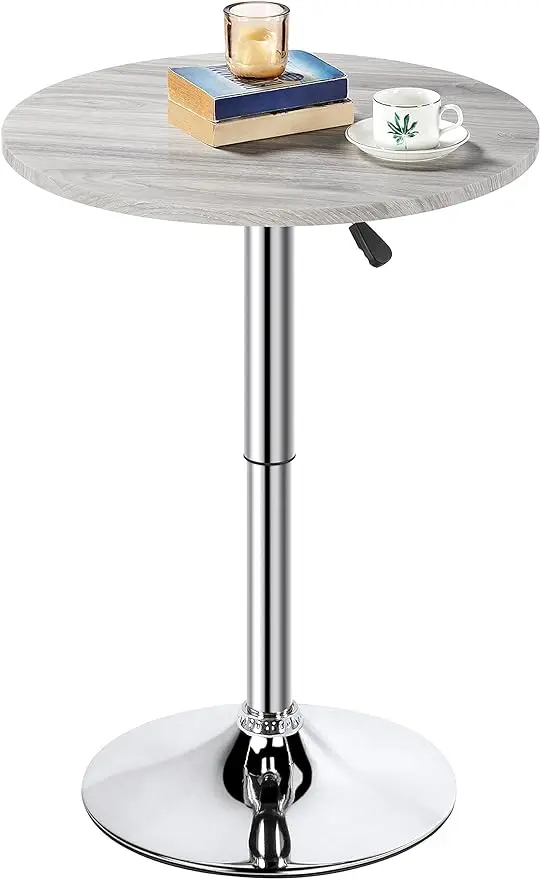 

Height Adjustable Round Pub Table Counter Bar Height MDF Top Table 360° Swivel Bar Tables Tall Cocktail Tables Bistro Table