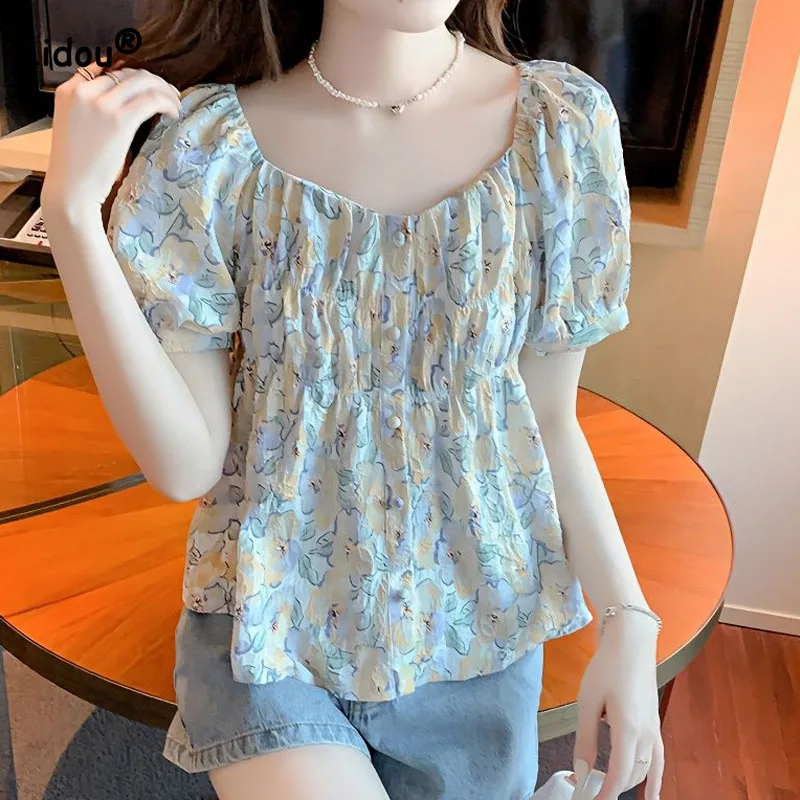 2023 Summer Korean Square Collar Floral Print Blouse Women's Clothing Elegant Temperament Loose Short Sleeve Shirt for Female
2023 Summer Korean Square Collar Floral Print Blouse Women's Clothing Elegant Temperament Loose Short Sleeve Shirt for Female