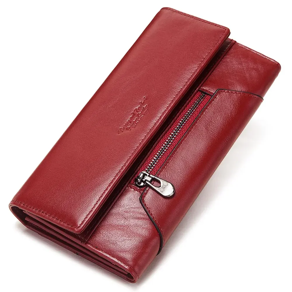 

HUMERPAUL Fashion Women Genuine Leather Wallet RFID Blocking Tri-fold Credit Card Holder Luxury Long Female Phone Clutches