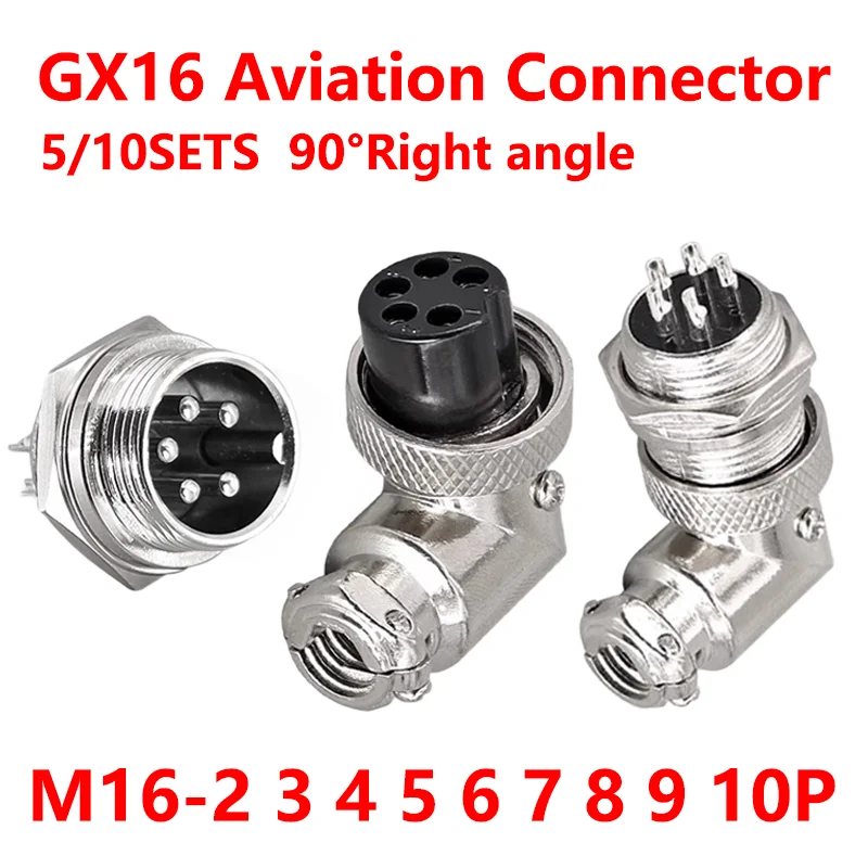 

GX16 90 Degree Right Angle 16mm Aviation Connector Elbow M16-2 3 4 5 6 7 8 9 10 Pin Female Plug Male Chassis Mount Socket