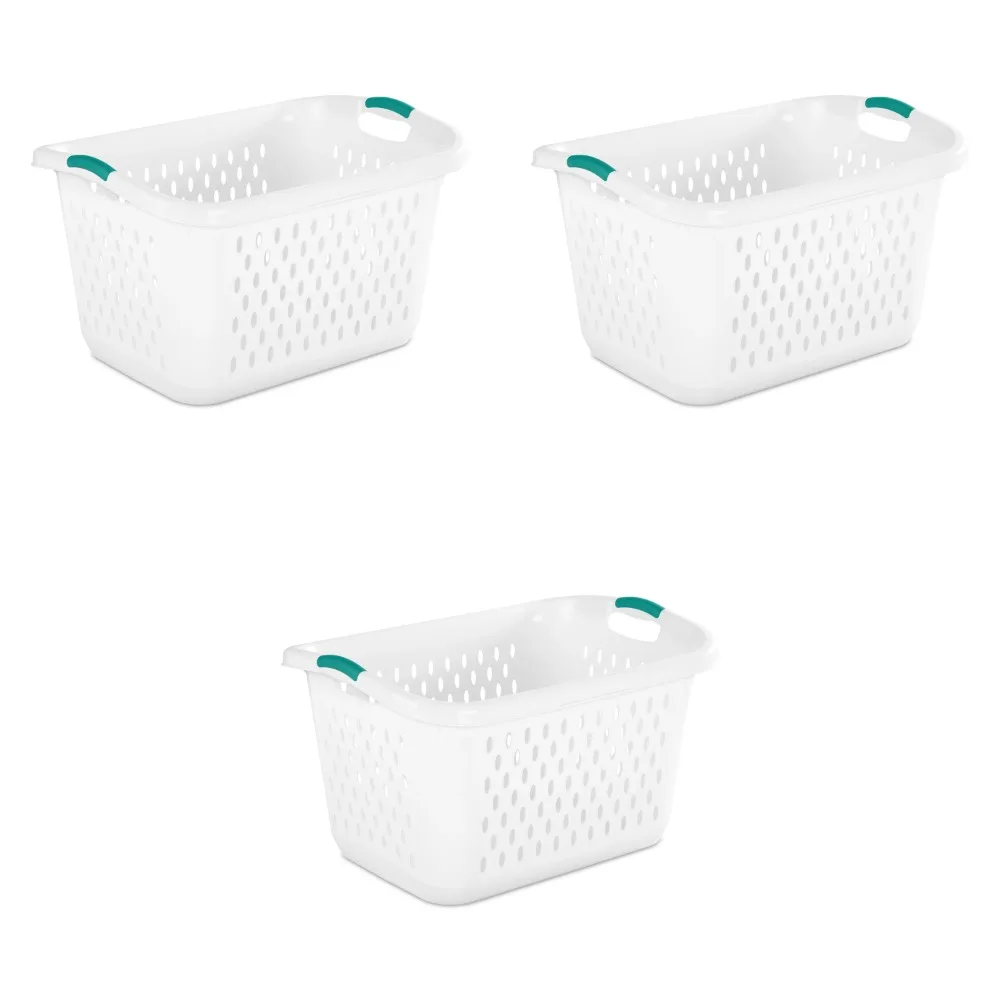 

2.7 Bushel Laundry Basket Plastic, White, Set of 3, Laundry Organizer, Organizar Juguetes,26.75 x 20.00 x 15.88 Inches
