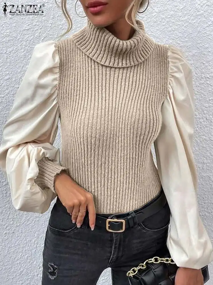 ZANZEA Women Puff Sleeve Patchwork Sweaters Fashion Ribbed Knitted Turtleneck Slimming Jumpers Autumn Color Block Pullover Tops
ZANZEA Women Puff Sleeve Patchwork Sweaters Fashion Ribbed Knitted Turtleneck Slimming Jumpers Autumn Color Block Pullover Tops