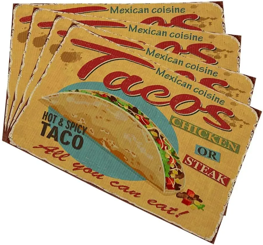 

Tacos Sign Placemats for Kitchen Dining Table Set of 4 Mexican Coisine Taco Advertising Delicious Food Table Mats Linen Washable