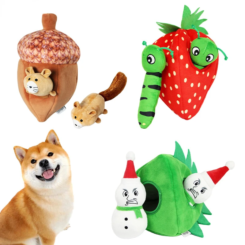

Strawberry Squeaky Plush Dog Toy Interactive Squeaky Hide Seek Activity Plush Sloth Dog Toy Puppy and Pet Toys for Dogs