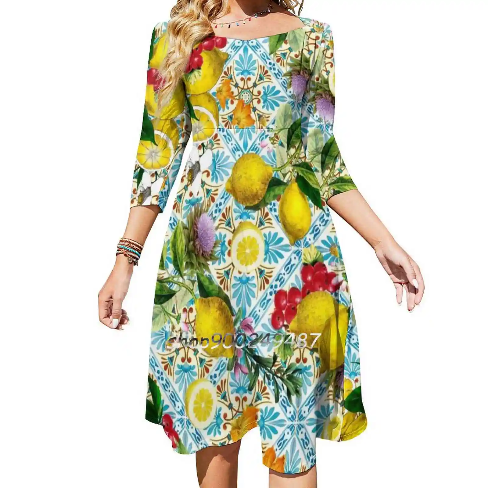 Sicilian Lemons And Romantic Tiles Cottagecore Aesthetic Square Neck Dress New Plus Size Elegant Women Waist Tight Dress
Sicilian Lemons And Romantic Tiles Cottagecore Aesthetic Square Neck Dress New Plus Size Elegant Women Waist Tight Dress