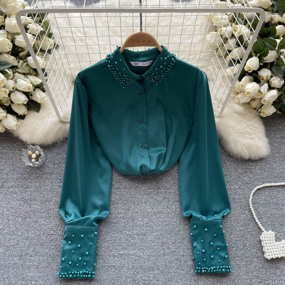 Spring New French Design Heavy Beading Chiffon Satin Long-sleeved Magnanimous Blouse
Spring New French Design Heavy Beading Chiffon Satin Long-sleeved Magnanimous Blouse