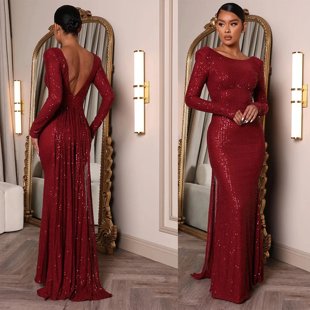 Boat Celebration Dress Luxury Sequin Backless Formal Slash Waist Stretch Vestidos De Novia Women Burgundy Prom Gowns
Boat Celebration Dress Luxury Sequin Backless Formal Slash Waist Stretch Vestidos De Novia Women Burgundy Prom Gowns