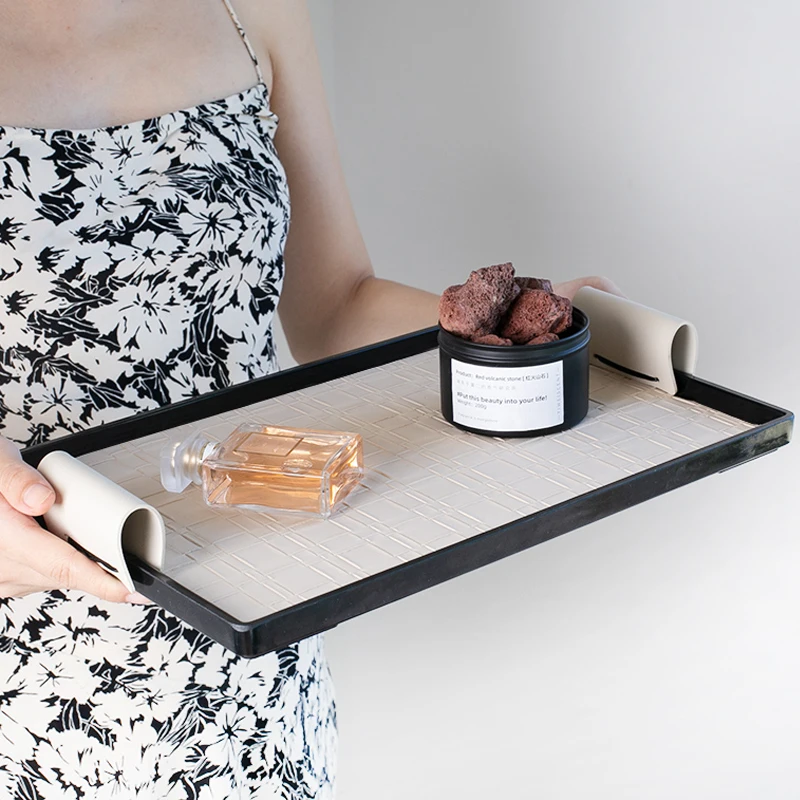 

Rectangle Storage Tray Jewelry Display Plate Leather Dessert Fruit Cake Snack Plate Tea Coffee Tray Desktop Sundries Decoration