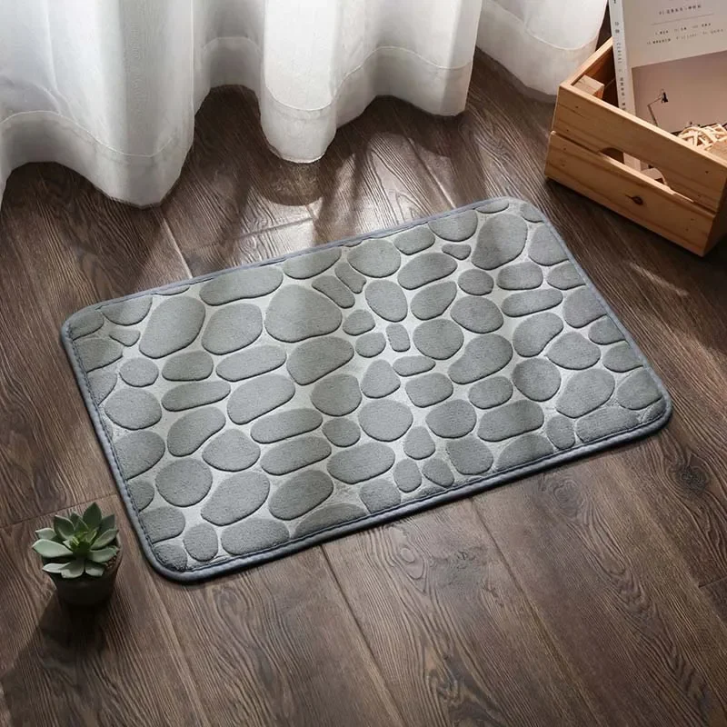 

Home Bath Toilet Coral Velvet Mat Non-slip Carpet Cobblestone Bathroom Kitchen Floor MatsShower Room Doormat Memory Foam Rugs