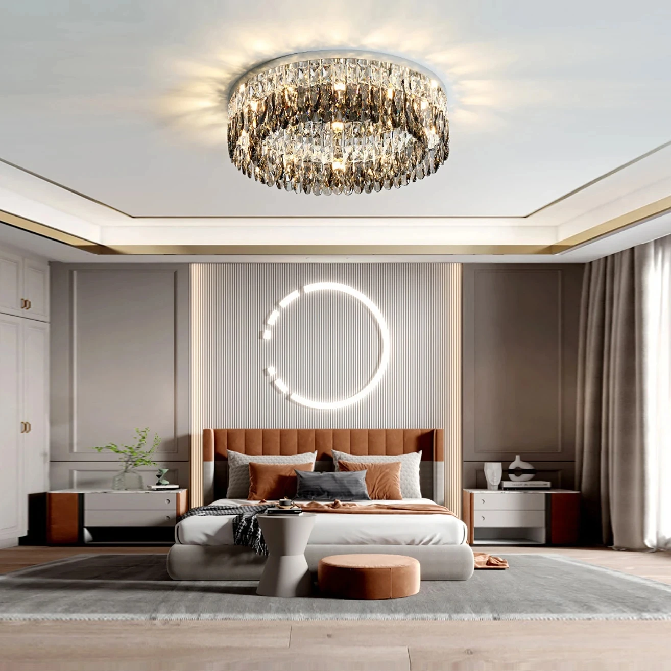 

Современный роскошный светодиодный потолочный светильник со стразами, зеркальная круглая черная Подвеска со стразами для гостиной, спальни, столовой, кухни