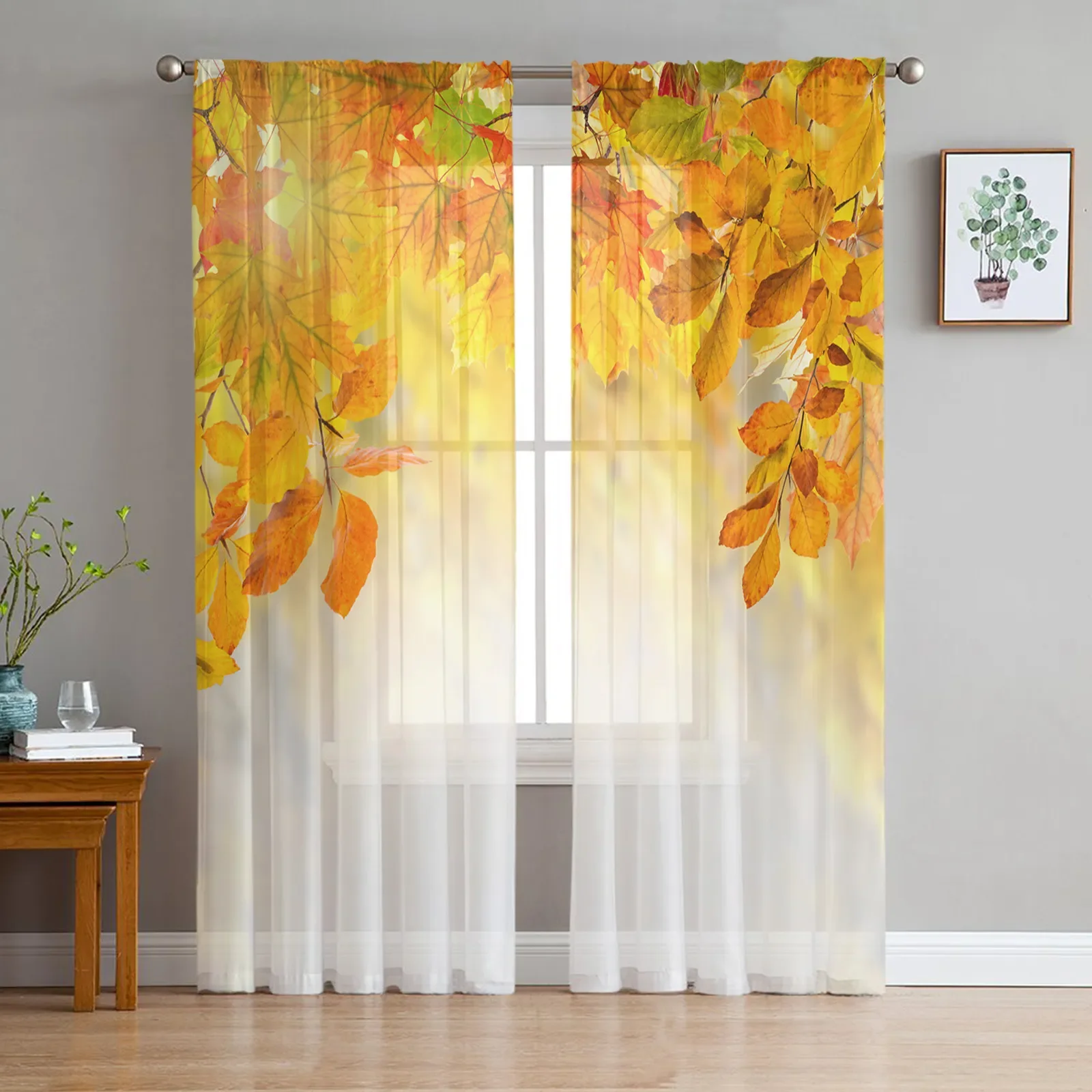 

Autumn Maple Leaves Trees Texture Tulle Sheer Curtains for Living Room Decor Window Curtain for Bedroom Voile Organza Drapes