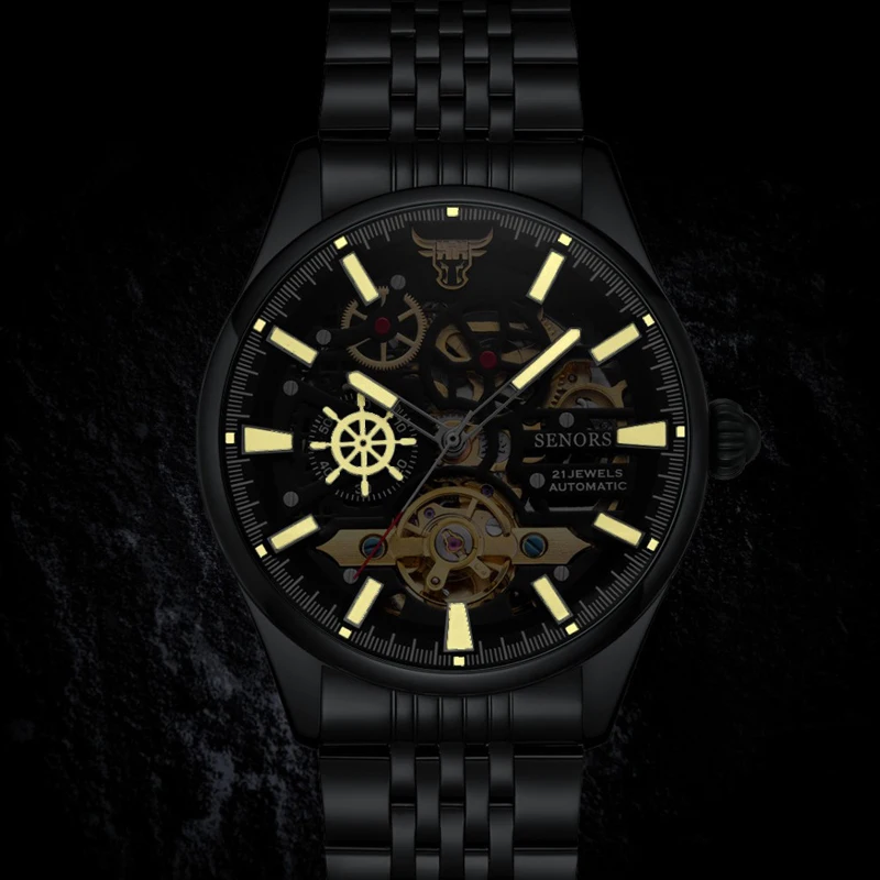 

Bull Head Time Tourbillon Mechanical Skeleton Watch for Men Automatic Wristwatches Man Skeleton Luminous Waterproof Clock Reloj