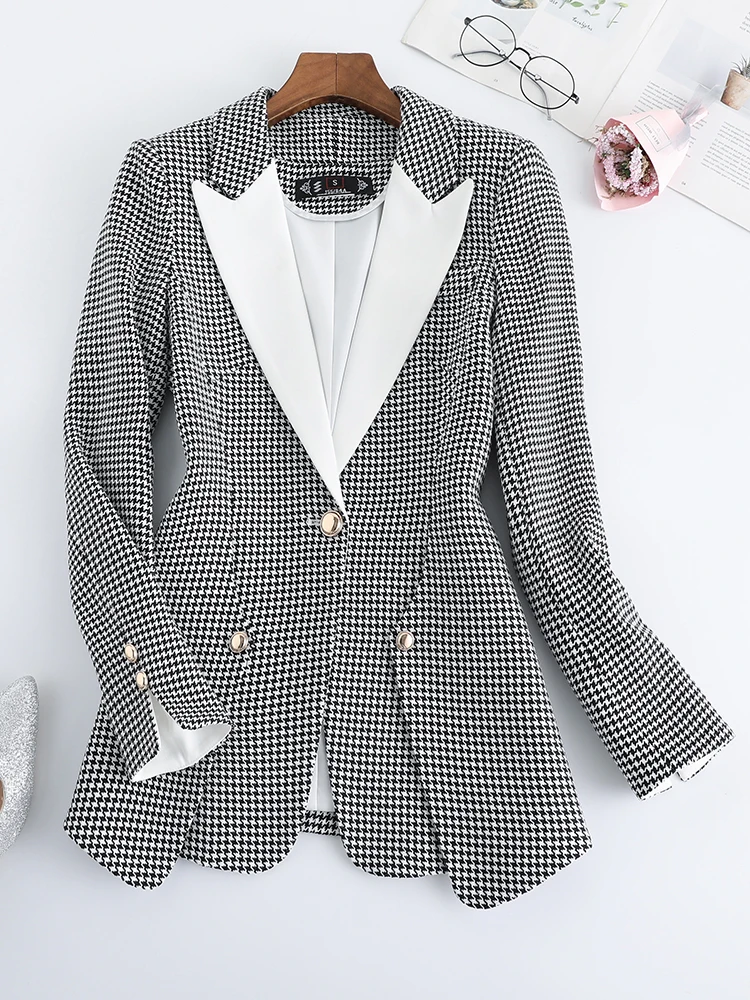 Gray Plaid Office Ladies Blazer Jacket Women Long Sleeve Single Button Female Formal Coat For Autumn Winter
Gray Plaid Office Ladies Blazer Jacket Women Long Sleeve Single Button Female Formal Coat For Autumn Winter