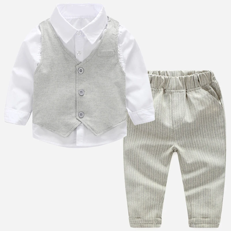 

3Piece Sets Spring Autumn Newborn Boy Clothes Korean Fashion Gentleman Suit Cotton Tops+Vest+Pants Baby Boutique Clothing BC1583