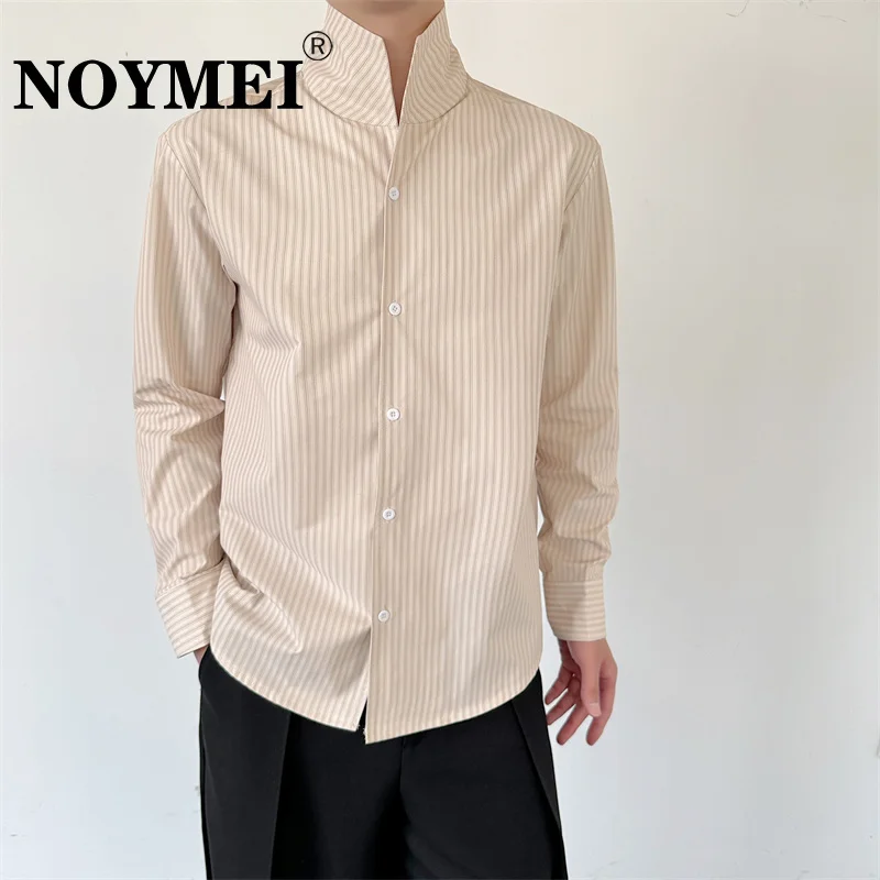 

NOYMEI Striped Turn-down Collar 2024 Spring New All-match Long Sleeveshirt Apricot New Chinese Style Fashion Male Top WA4276