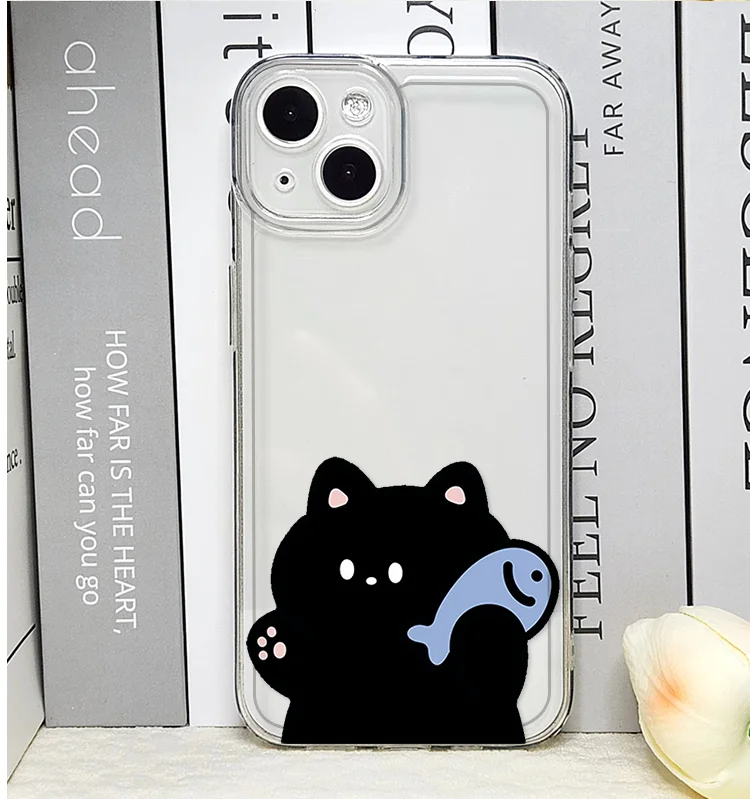 Cute Cartoon Fish Cat Couple Phone Case for IPhone 16 15 14 11 Pro Max 13 12 Mini XR XS X 7 8 16Plus SE2 Lovers Soft Cover Shell Cute Cartoon Fish Cat Couple Phone Case for IPhone 16 15 14 11 Pro Max 13 12 Mini XR XS X 7 8 16Plus SE2 Lovers Soft Cover Shell