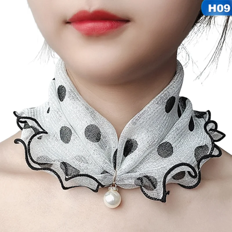 

Pearl Lace Variety Scarf Dropshipping Pearl Decoration Gold Thread Lace Summer Women Elegant Ruffled Scarf Elegant Neck Cover