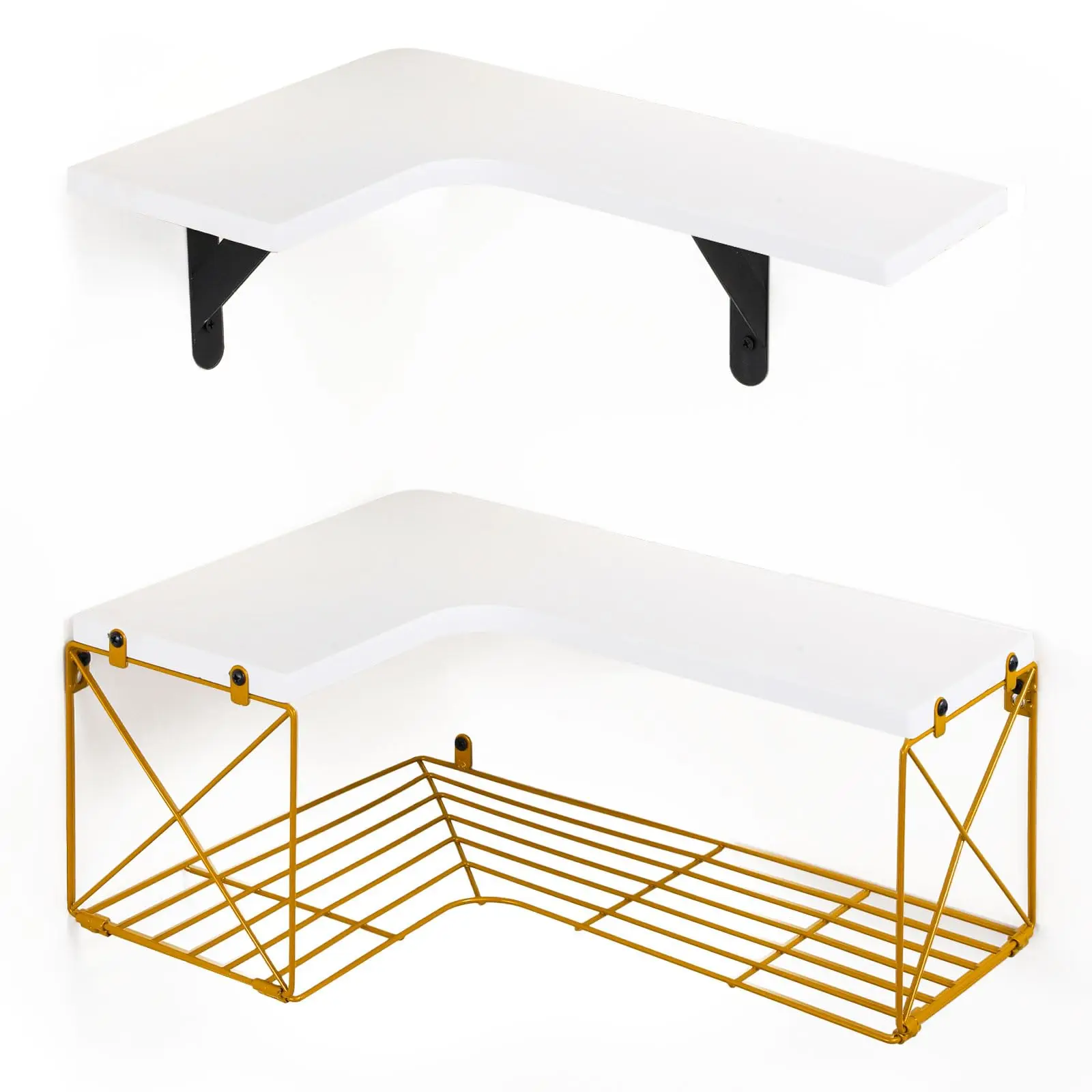 Corner Shelf Wall Mounted - 5+1 Corner Shelves with Wire Storage Basket, Paulownia Wood, R-Angle Design, White
Corner Shelf Wall Mounted - 5+1 Corner Shelves with Wire Storage Basket, Paulownia Wood, R-Angle Design, White